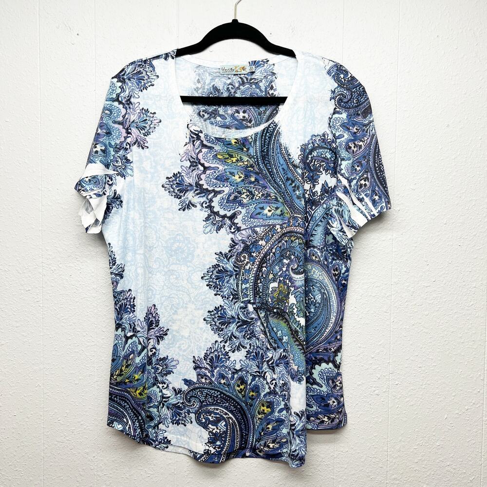Unity World Wear Beaded Floral Top Women 2X Dark Fairy Boho Short Sleeve Stretch
